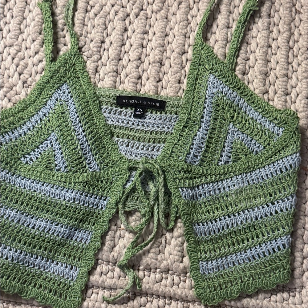 Kendall & Kylie Green and Light Blue Crochet Tank